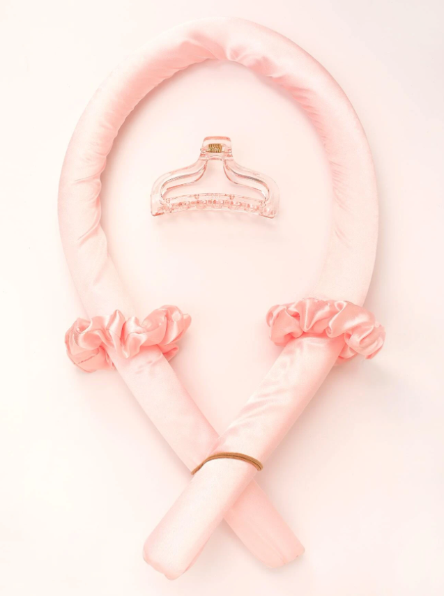 4pcs Baby Pink Solid Hair Roller Tool Set,No Heat Curling Iron Headband No Heat Ribbon Curling Iron Curling Band Barrette Lazy Natural Soft Wave DIY Curling Iron Styling Tool for Sleeping Night