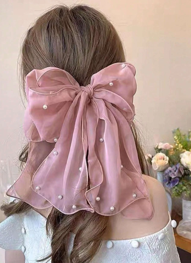 1pc Women Bow & Faux Pearl Decor Fashionable Hair Clip For Hair Decoration