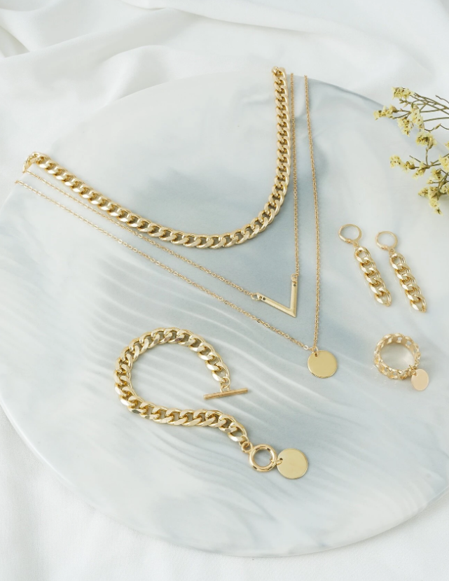 5pcs Letter & Disc Decor Jewelry Set