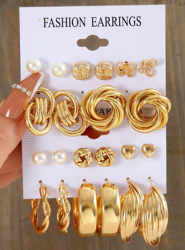 11pairs Heart & Faux Pearl Decor Earrings
