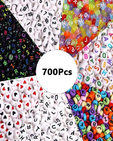 700pcs 7 Colors Round Letter Beads Acrylic Alphabet Number Beads for Jewelry Making DIY Necklace Bracelet (7x4mm)