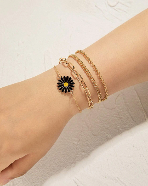 4pcs/set Fashion Flower Decor Bracelet For Women For Daily Decoration