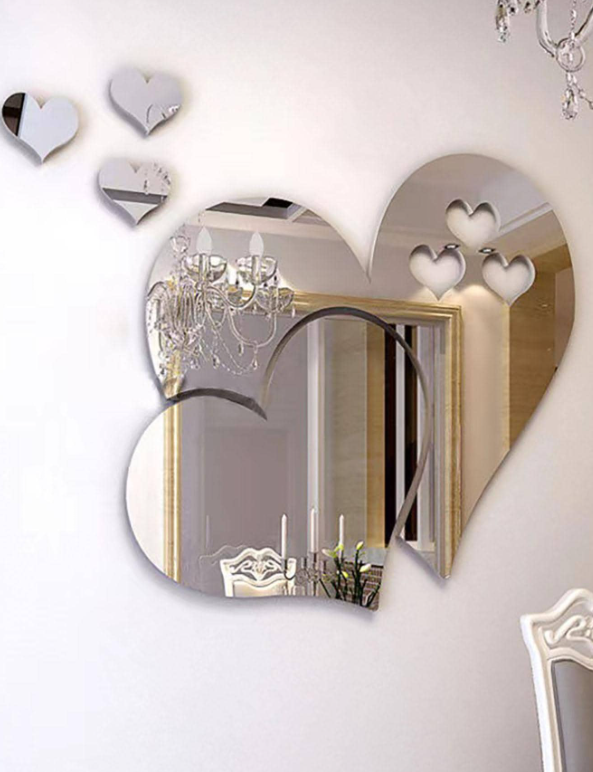 5pcs Heart Shaped Mirror Wall Sticker, Modern PMMA Wall Mirror Tile For Home