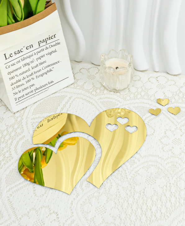 5pcs Heart Shaped Mirror Wall Sticker, Modern Plastic Wall Mirror Tile For Home