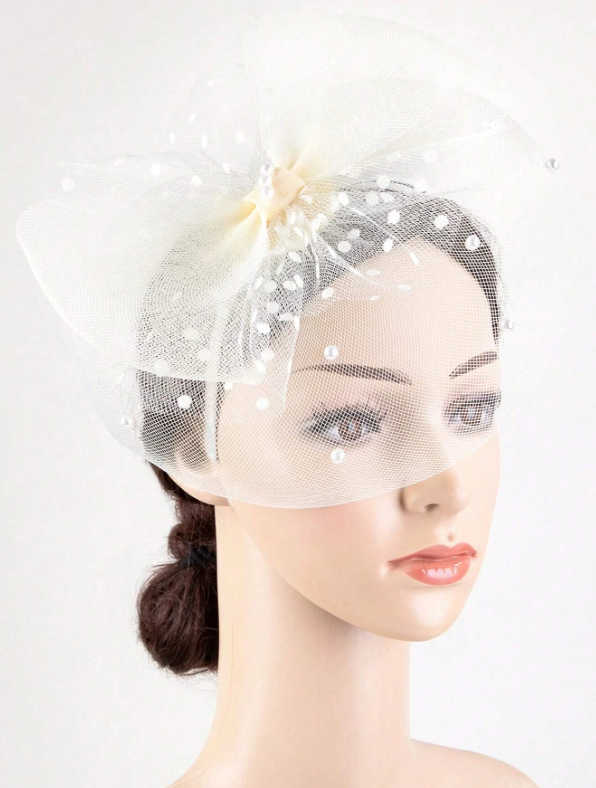 1pc Women Faux Pearl & Bow Decor Fashionable Bridal Veil For Wedding Party