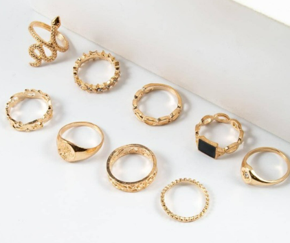 9pcs/set Rhinestone Decor Ring
