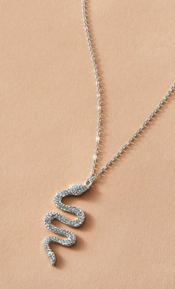 1pc Rhinestone Decor Snake Charm Chain Necklace