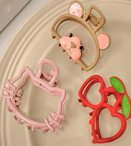 3pcs Women Heart & Cat Shaped Fashion Hair Claw For Daily Life