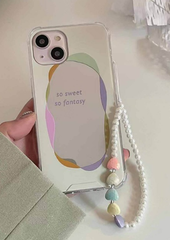 Color Block Mirror Phone Case With Lanyard