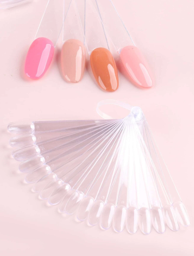 24pcs Transparent Nail Swatch Sticks With Ring, Clear Fan-Shaped Nail Art Polish Practice Display Tips Nail Sample Sticks, Nail Practice Color Display Polish Board