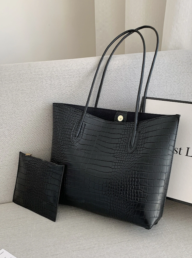 Crocodile Embossed Shoulder Tote Bag With Coin Purse