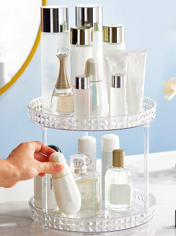1pc Transparent Rotating Diamond Multi-layer Desktop Cosmetic Rack Storage Box Desktop Dressing Table Skincare Perfume Tray