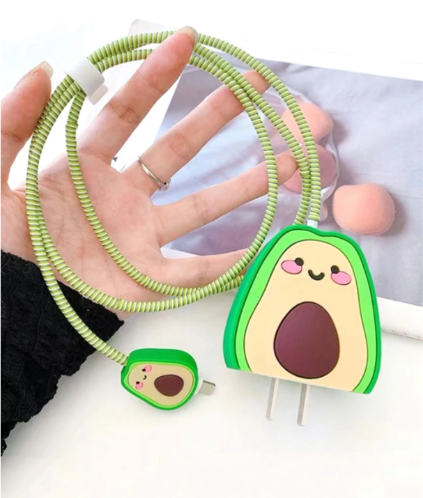 4pcs Cartoon Avocado Design Data Cable Protector & Charger Head Cover Set