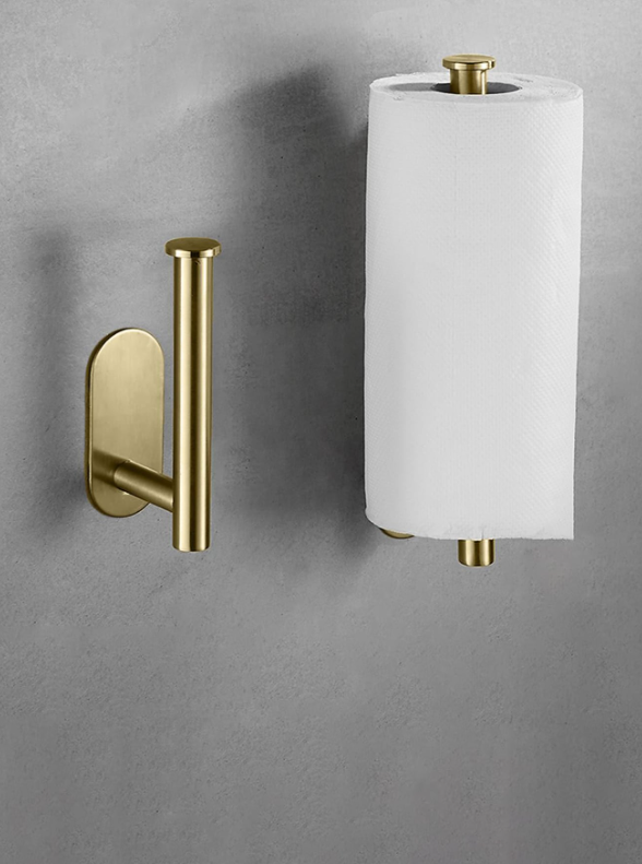 1pc Gold Tone Stainless Steel Toilet Roll Holder Wall Mounted Towel Rack Without Drilling Bathroom Tissue Hanger