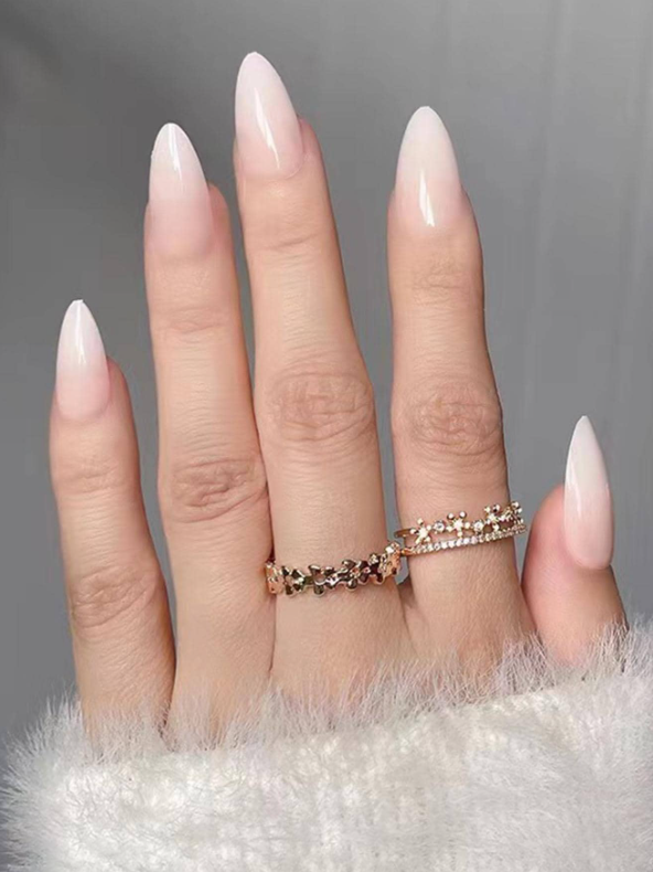 24pcs Long Almond Ombre Fake Nail & 1pc Nail File & 1sheet Tape