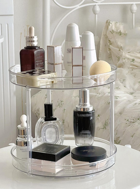 1pc Clear Round Shaped Desktop Storage Holder, Simple Plastic Spiral Design Makeup Storage Rack For Household