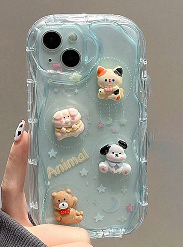 Cartoon Dog & Cat Decor Anti-fall Phone Case