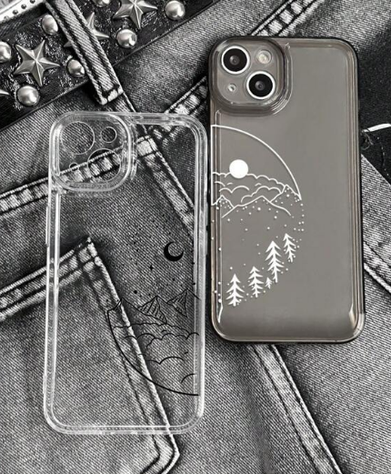 2pcs Sun & Moon Print Clear Phone Case