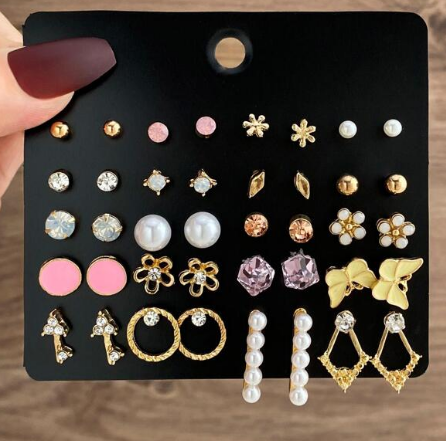 20pairs/set Cubic Zirconia & Faux Pearl Decor Earrings