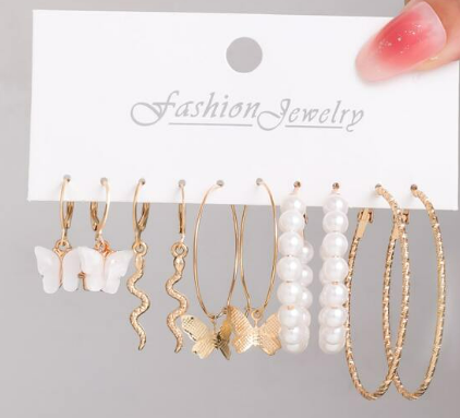 5pairs/set Butterfly & Faux Pearl Decor Earrings