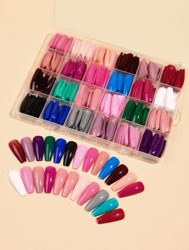 576pcs Long Coffin Mixed Color Fake Nail