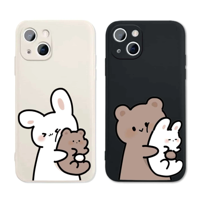 2pcs Couple Cartoon Rabbit & Bear Pattern Phone Case