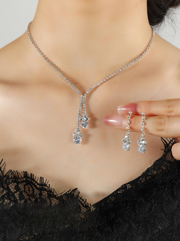 3pcs Women Rhinestone Decor Glamorous Bridal Jewelry Set For Wedding Party