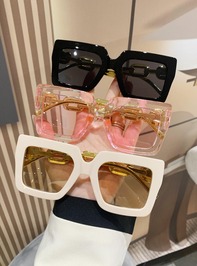 3pcs/set Women's Square Frame Trendy Sunglasses With Chain Decor For Daily Life