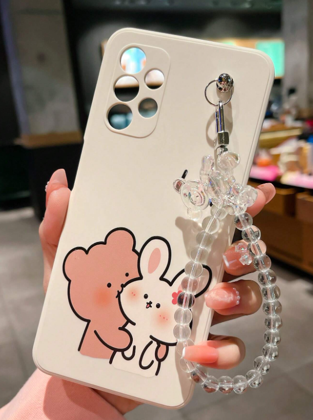 Bear & Rabbit Print Phone Case With Lanyard