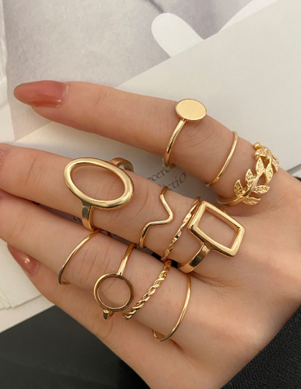 11pcs/set Geometric Tree Leaf Design Joint Ring Set, Creative And Unique Style Jewelry For Women