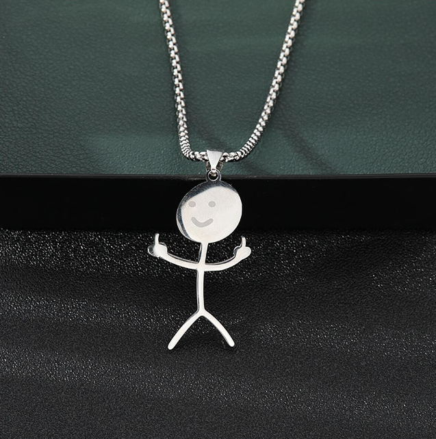 1Pc Silver Hip Hop Smiling Middle Finger Pendant Necklace For Men For Daily Decoration