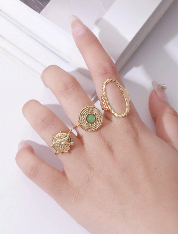 3pcs/set Fashion Stainless Steel Round Decor Ring For Women For Daily Life