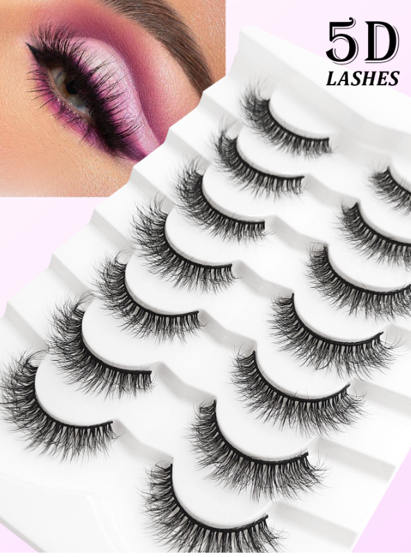 7 pairs 5D Full Strip Faux Mink Lashes Wispy Natural handmade soft lashes Dramatic False Eyelashes For Daily Wear