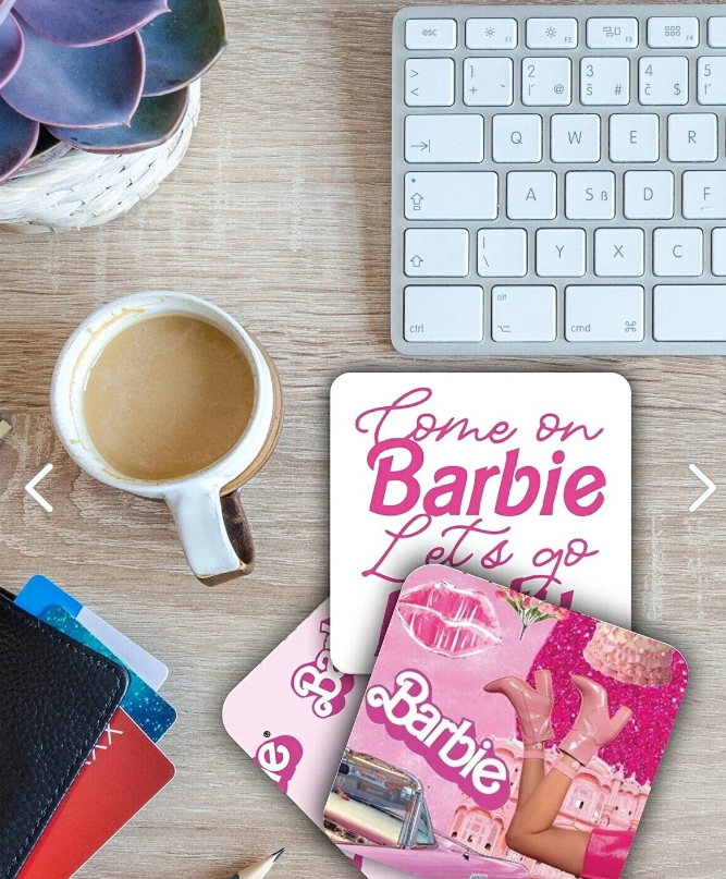 carbonsoft Barbie Movie Themed Wooden Coaster Wooden Printed Coaster Set of 6 (9 X 9CM) BRD0053