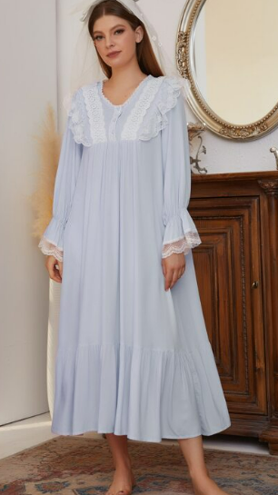Contrast Lace Flounce Sleeve Ruffle Hem Nightdress