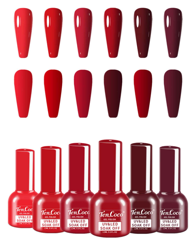 6قطعات/طقم أحمر مسلسل جل طلاء أظافر عدة