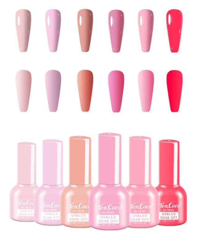 6 قطع وردي مسلسل لطيفة طلاء أظافر طقم