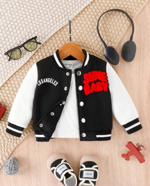 Baby Boy Letter Graphic Striped Trim Varsity Jacket