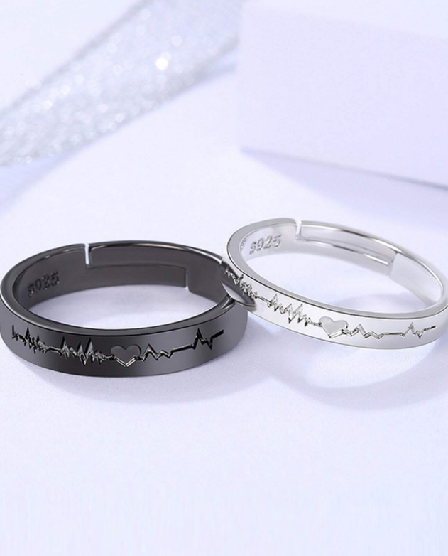 2 قطع زوج نبض القلب تفاصيل خاتم نحاس مجوهرات