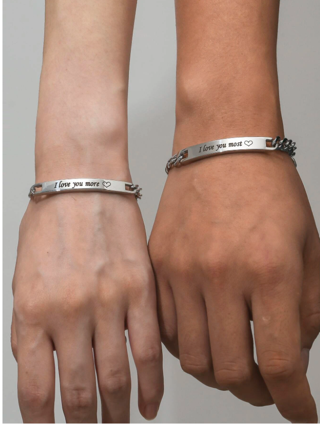 2 قطع بطباعة أحرف سوار , فولاذ غير قابل للصدأ مجوهرات