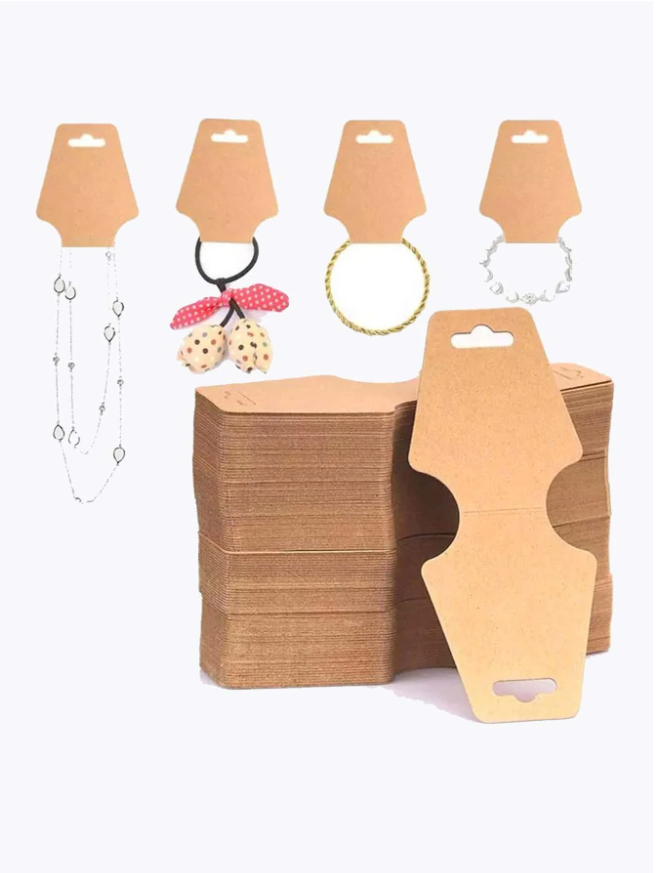 50 قطعة من بطاقة تخزين المجوهرات العادية ، بطاقة عرض قلادة من الورق البني ، علامة ورق كرافت لتعبئة المجوهرات المعلقة
