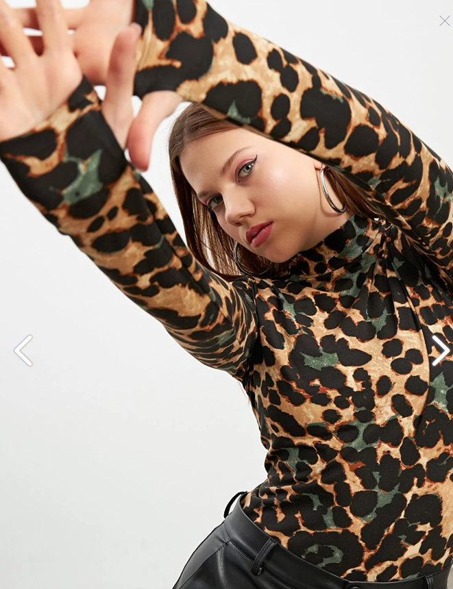 Bipantolon Kadın Kahverengi Haki Leopar Desenli Parmak Detaylı Body PRMK101