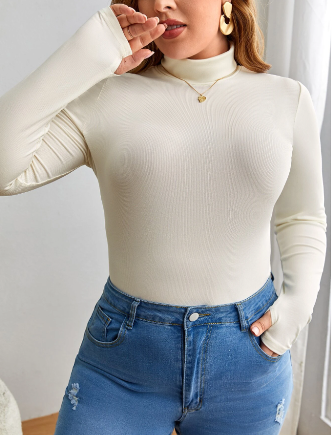 SHEIN Essnce تي شيرت محبوك مضلع ياقة دائري مقاس كبير