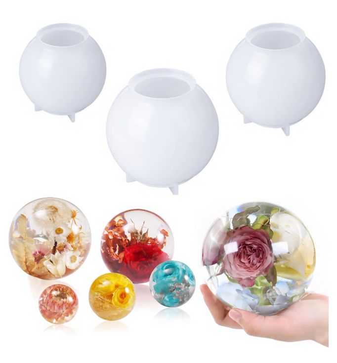 3 قطع سيليكون راتنج طقم قالب الى كرة دائري شكل , نسخة مطورة سلس ثلاثي الأبعاد كروي سيليكون شفاف قالب , كبير كرة راتنجات الايبوكسي قالب الى زهرة يحفظ , راتنج , صابون , شمعة و منزل زخارف