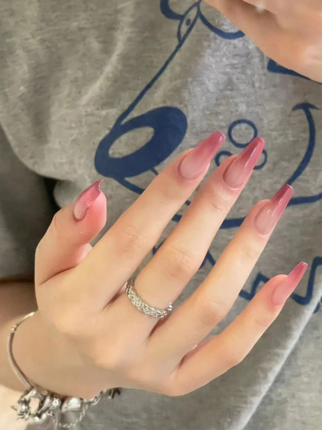 24قطع/طقم طويل نعش شكل لون بشرة ألوان متدرجة وردي الأظافر الزائفة مع قطعة واحدة مبرد أظافر و قطعة واحدة هلام جل