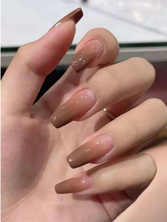 24 قطعة طويل نعش شكل بني منحدر صعب الأظافر الزائفة طقم مع قطعة واحدة هلام صمغ ملف الأظافر 1قطعة , يرقي لك أسلوب