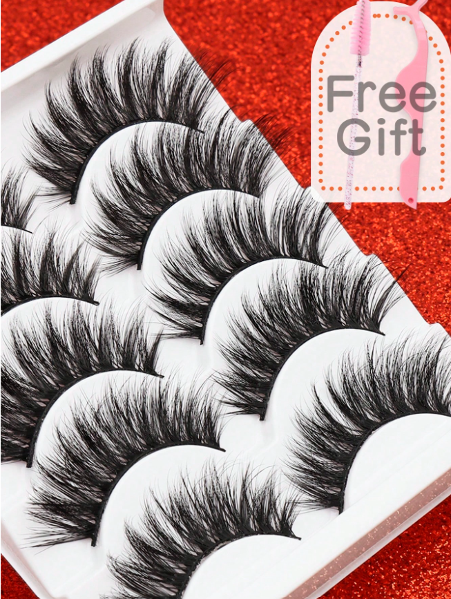 5أزواج من الرموش الصناعية الطبيعية الكثيفة، رموش كاذبة عبرية تستخدم مراراً وتكراراً في تجميل الرموش