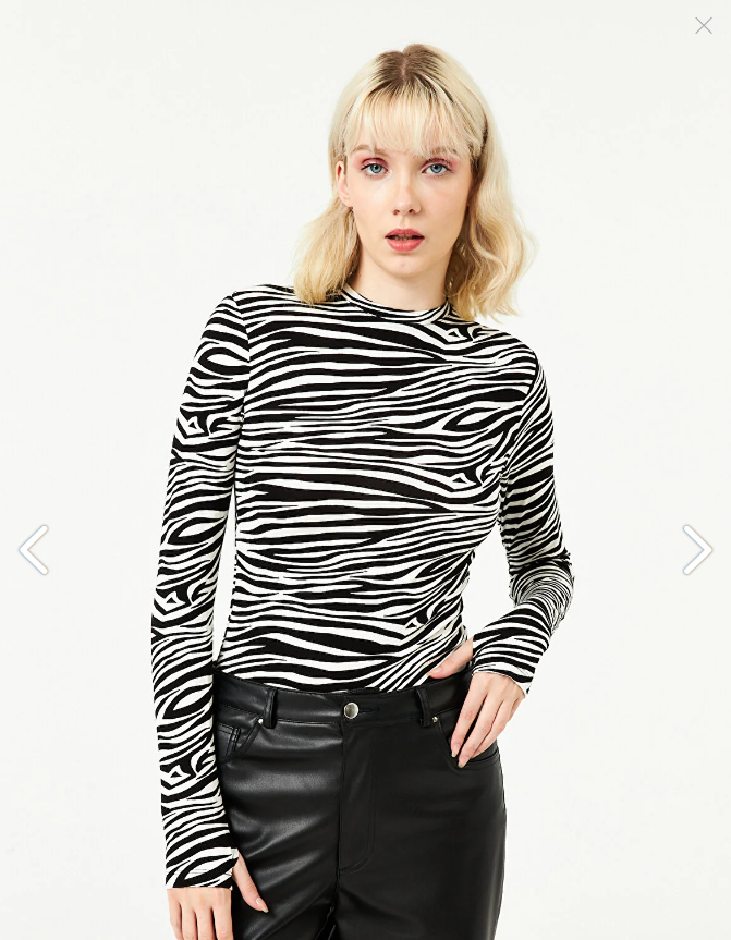 Bukamiss Kadın Zebra Desenli Parmak Detaylı Body prmk1