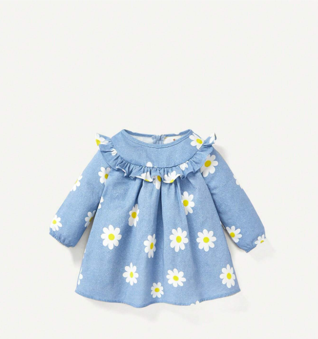 Cozy Cub فستان سموك طباعة الأزهار مقلم بكشكش للبنات الاطفال