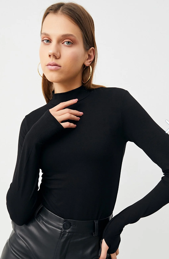 Bipantolon Kadın Siyah Parmak Detaylı Body PRMK101